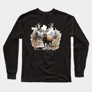 Elk deer nature Scandinavian forest Long Sleeve T-Shirt